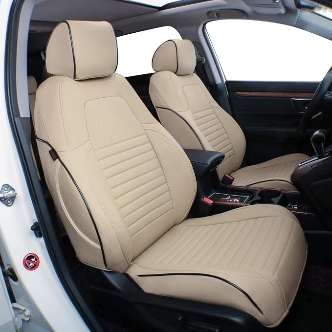 EKR Accord Seat Covers for Honda Accord 2023 2024 2025 2026 EX,SE &2023-2026 (Hybrid) Sport,EX-L,Sport-L,Touring,(Rear Row W/40/60 Split Backrest),Leather Seat Covers for Trucks Full Set (Beige) by EKR