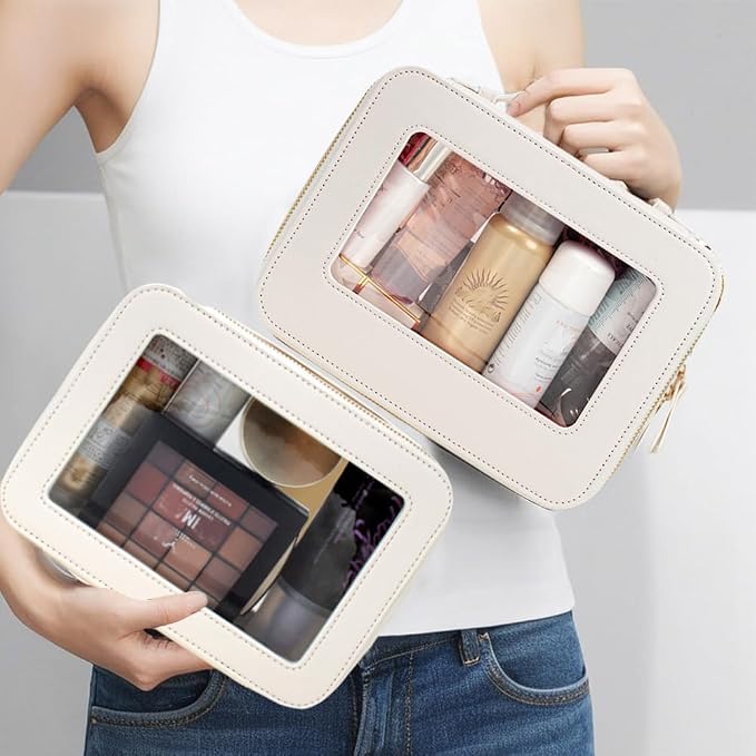 Travel Clear Makeup Bag Set, TSA Approved Cosmetic Bag Case with Zipper Portable Makeup Pouch Toiletry Bag Traveling Cosmetic Organizer Storage Bag Car Organizer Car Essentials - Image 2