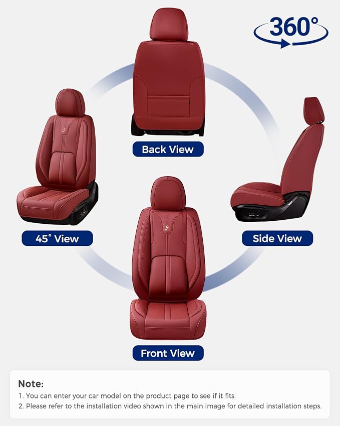 Huidasource Red Front Seat Cover Luxury Nappa Leather, Front Car Seat Cover with Airbag, Front Storage Pocket, Lumbar Support, Cooling＆Heating, Seat Covers Universal Fit for Most Cars SUV Trucks, Red - Image 8