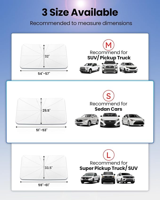 REEVAA Car Windshield Sun Shade Umbrella [Upgrade Sun Protection & Keep Cool] Protect Interior, 360° Flex Handle Sun Shield Sunshade, Small for Compact Cars - Image 6