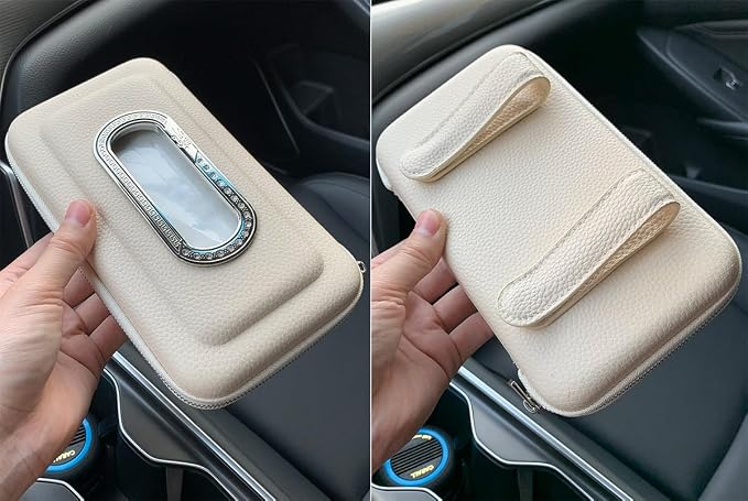 Car Tissue Holder, Visor Mask Holder, Sun Visor Napkin Holder, Car Mask Dispenser, Premium Leather Tissue Holder for Auto SUV Truck (Beige) - Image 7