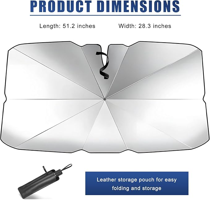 Car Sun Shade for Windshield, 51.2"x28.3" Foldable Auto Sun Visor Protective Umbrella UV Rays Protection, Universal Windshield Sunshade Umbrella Keep Cool for Car SUV MPV (Tapered Edge) - Image 2