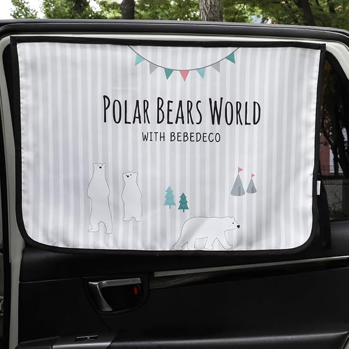 Magnetic Car Sun Shade Curtain for Side Window – Sun Blocker and UV Protector for Baby, Kids, and Pets – Universal Fit with Built-in Magnets for Steel-Framed Door (Be-Pola Bear) by Unknown