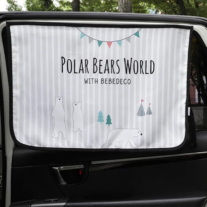 Magnetic Car Sun Shade Curtain for Side Window – Sun Blocker and UV Protector for Baby, Kids, and Pets – Universal Fit with Built-in Magnets for Steel-Framed Door (Be-Pola Bear) by Unknown