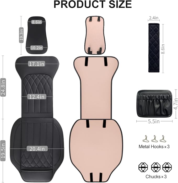 BEITK 1 Pack Waterproof Front Car Seat Cover for Car Truck SUV Black | PU Leather, Scratch-resistant, Sideless Design, Universal Fit, with Storage Pocket and Seat Belt Pad, Easy to Install - Image 2