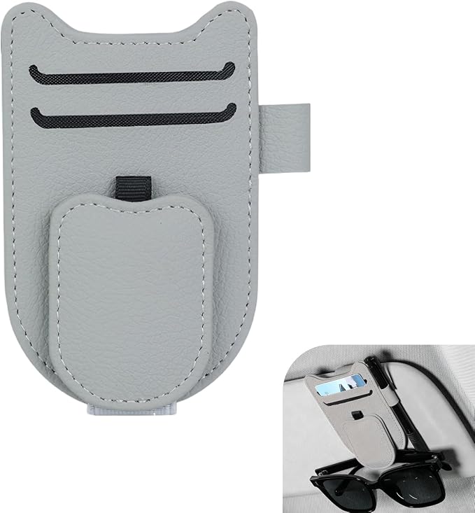 Sunglass Holder for Car, Leather Clip Sun Visor Sunglass Holder, Multi-functional Ticket Card Clip Organizer, Universal Visor Accessories, for Most Cars (Gray) by Unknown