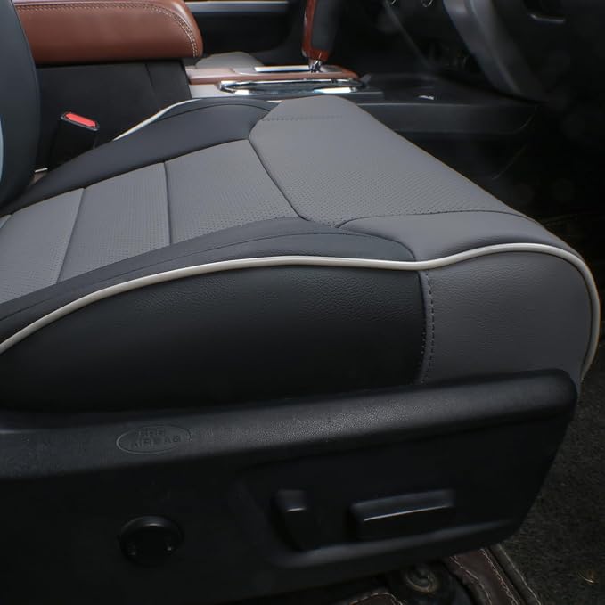 EKR Tacoma Leather Car Seat Covers Custom Fit for Toyota Tacoma 2012 2013 2014 2015 (Regular Seats) - Truck Seat Covers Full Set,Faux Leather(Black/Gray) - Image 2