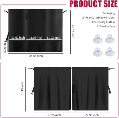 3PCS Car Privacy Curtains Set,Upgraded Car Window Shades & Cars Divider Curtain with Storage Pockets,Portable Cars Curtains for Windows for Sun Blocking & Privacy Protection - Image 2