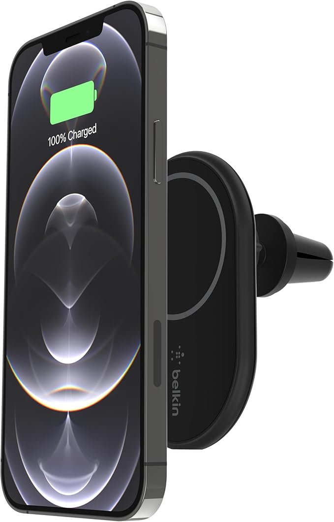 Belkin 10W Magnetic Wireless Car Charger, Vent Phone Mount | iPhone 17/16/15/14 compatible, Pixel 10, power adapter included, hands-free driving, air vent mount by Unknown