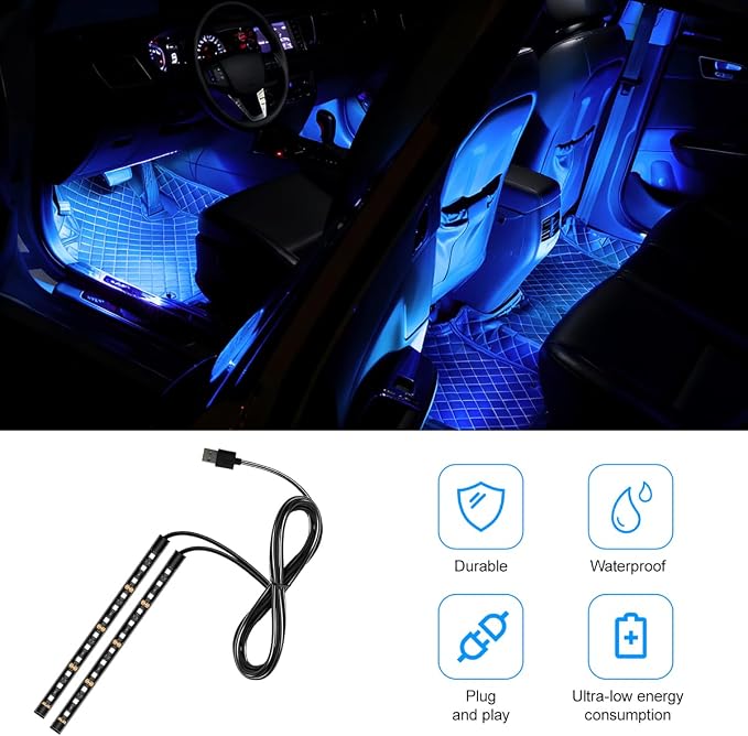 Car LED Strip Light, 12V 24 LED Vehicle Under Dash Neon Ambient Night Decor Lamp with USB Port, Automotive Interior Lighting Accessories, Universal for SUV Truck Sedan (Blue) - Image 5