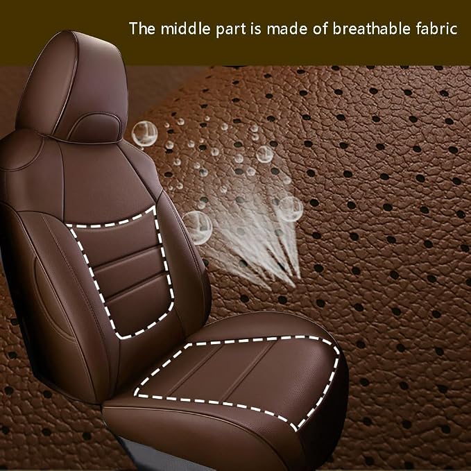CocheFamilia Custom Fit RAV4 Hybrid Car Seat Covers for Select Toyota RAV4 Hybrid (Not for 2019-2025 Hybrid/Prime SE,XSE) 2019 2020 2021 2022 2023 2024 2025 - Full Set,Leather（Coffee - Image 5