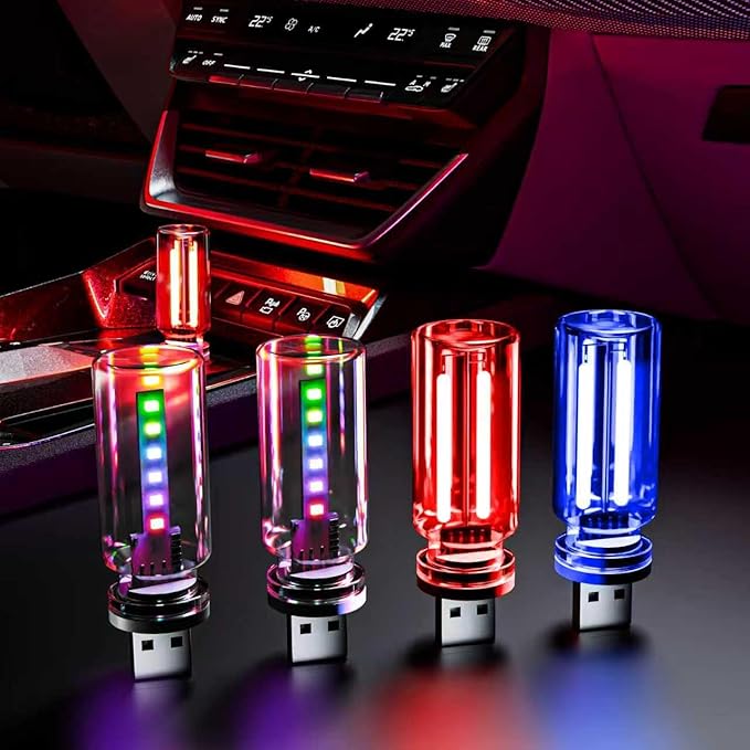 4 PCS USB Night Light Bulb,Touch Dimmable Retro Car Interior Ambient Light | Portable Glass Bottle Design Chubby Glow LED Light for Car, Truck, Bedroom, 2 RGB and 1 Red 1 Blue Lighting by Unknown