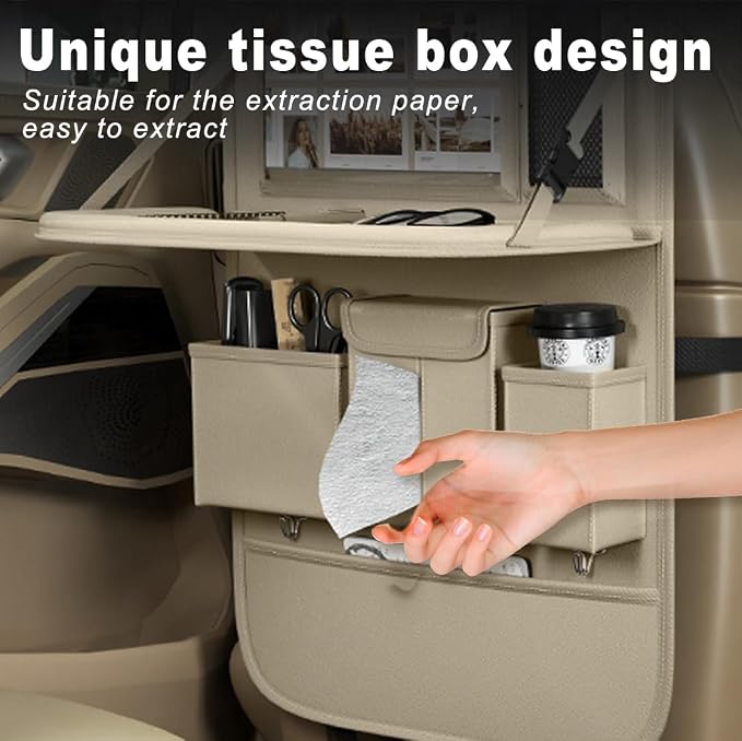 XDV Car Seat Organizers,Multi-functional Back Seat Protectors, Storage Pouches, and Tray Holders (for Cars, Kids, Seat Back and Rear Seats) (Plain Beige, 1 Pcs) - Image 6