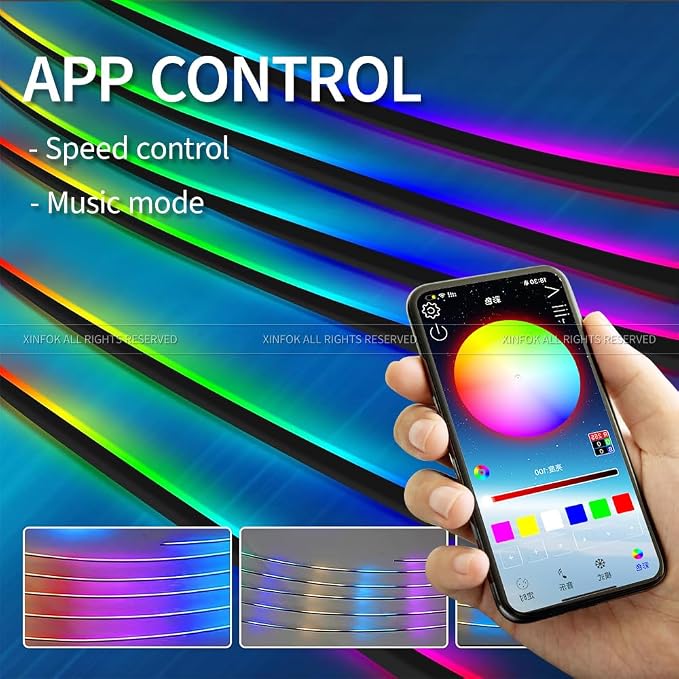 Ambient Lighting Car led Lights Interior, 43.3'' USB Powered Acrylic Neon Flexible Strip Model y Ambient Lighting kit with Remote APP,Dynamic RGB 2 in 1 Music Lights Sync for Inside car Decorations - Image 4
