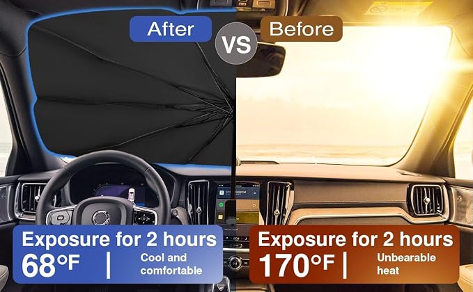 Windshield Sun Shade Foldable Umbrella, Sun Shade for Car Windshield, Car Window Shades [Silver Heat Shield - UV Reflective] Universal Fit Medium (56"x31") - Image 6