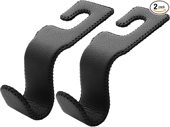 AMVOYOA U-Shaped Car Leather Hooks – Car Purse Holder, Headrest Hooks for Car, Back Seat Organizer - Elevate Your Travel Experience!(Black) by AMVOYOA