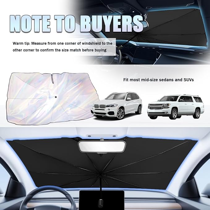 55.1×31.5 Inch Foldable Car Windshield Sun Shade Umbrella,Portable Car Sun Shade Windshield Umbrella for Blocking Sunlight & Heat,Universal Suns Shades for Cars Windshields - Image 6