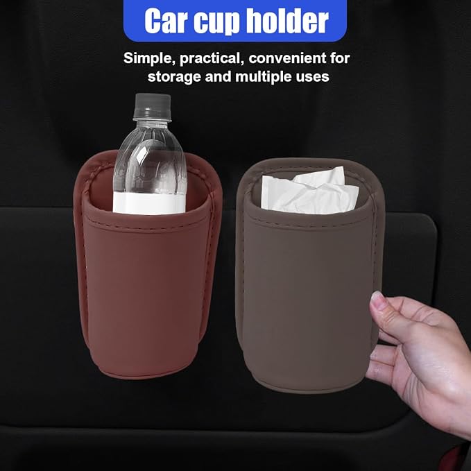 Leather Car Cup Holder, Hanging Automotive Back Seat Bottle Holders, Scratch-Resistant Vehicle Door Drink Holder, Clip-On Auto Organizer Accessories for Soda Cans, Coffee (Red) - Image 5