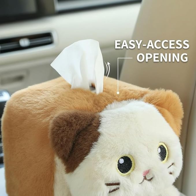 Drivers Cute Plush Animal Car Tissue Box Holder, Vehicle Console Napkin Dispenser, Secure Strap, Easy Refill, Tidy Ride, All-Season - Image 4