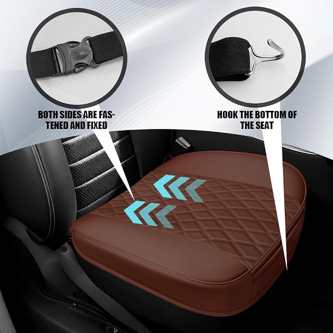 Leather Front Car Seat Covers, Car Bottom Seat Cover, Anti Slip Leather Auto Front Seat Cushion Cover with Storage Pocket, Waterproof Bottom Auto Seats Cushion Pad Mat for Vehicles (Coffee) - Image 5