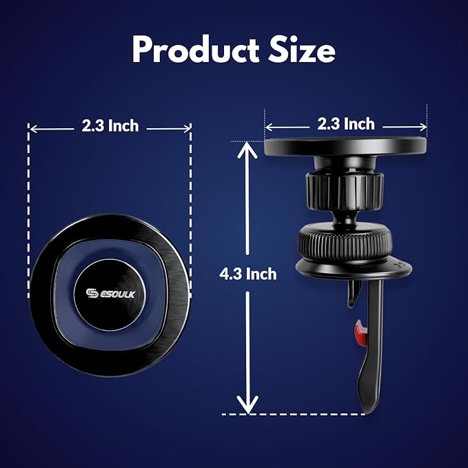 Magnetic Car Phone Mount Air Vent Holder wtih Metal Ring | Strong Magnetic Hold, Magnetic Case Compatible, Adjustable Angle, Secure Air Vent Clip, Clear Windshield View - Image 7