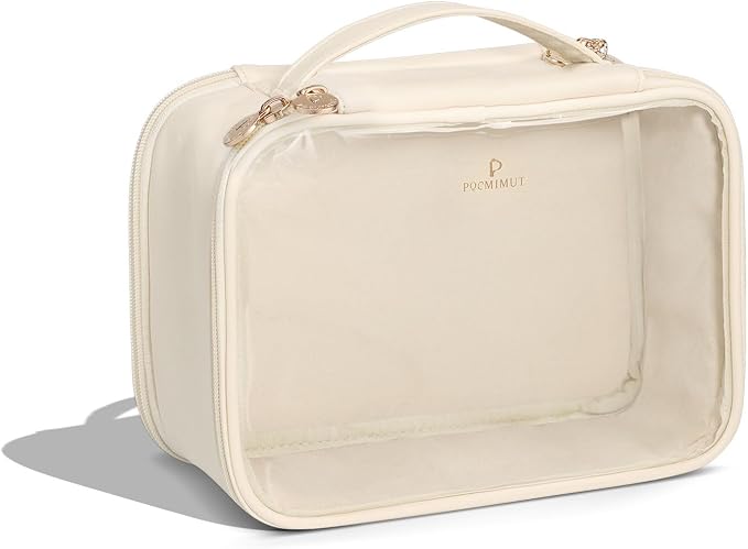 Clear Makeup Bag,Double Layer Large Cosmetic Bag with Makeup Brush Bag,TSA Approved Toiletry Bag Makeup Case Car Accessories Travel Essentials Organizers for Women,Begie - Image 3