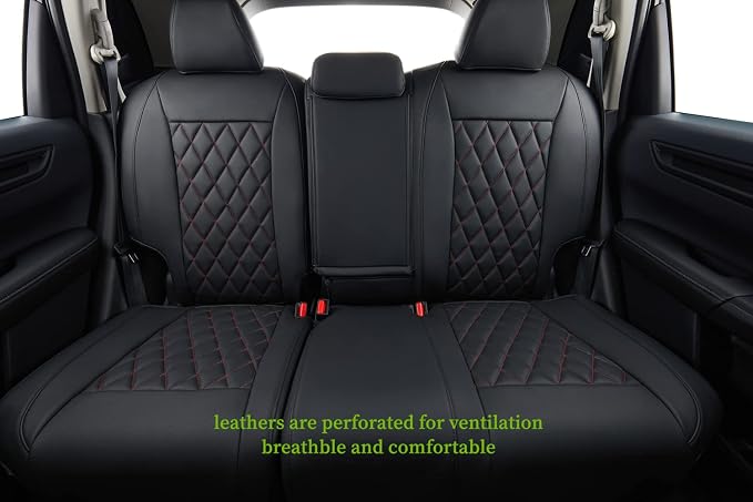 coverdream Custom Seat Covers for 2012-2014 Honda CR-V,Premium Faux Leather Car Seat Cover Set,Full Set Waterproof SUV Seat Protector,Armrest Covers Included (Red/Black) - Image 2