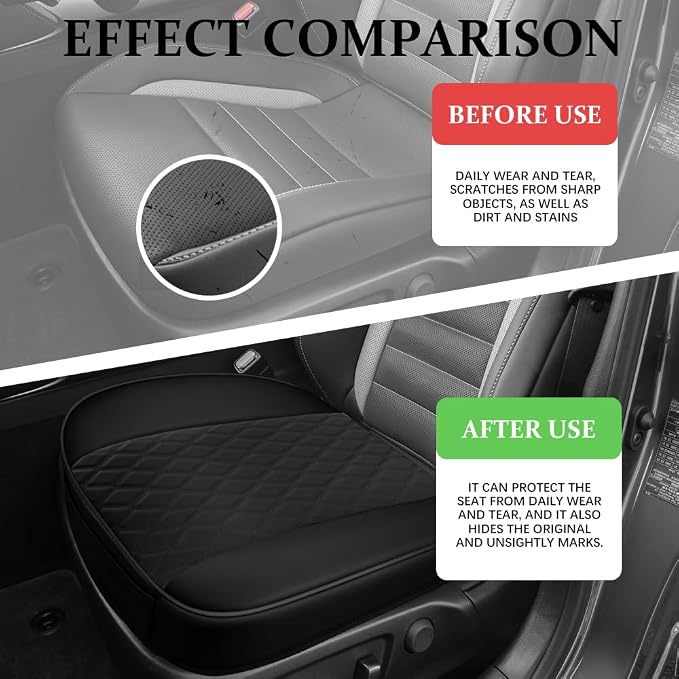 Leather Front Car Seat Covers, Car Bottom Seat Cover, Black | Anti Slip Leather Auto Front Seat Cushion Cover with Storage Pocket, Waterproof Bottom Auto Seats Cushion Pad Mat for Cars - Image 4