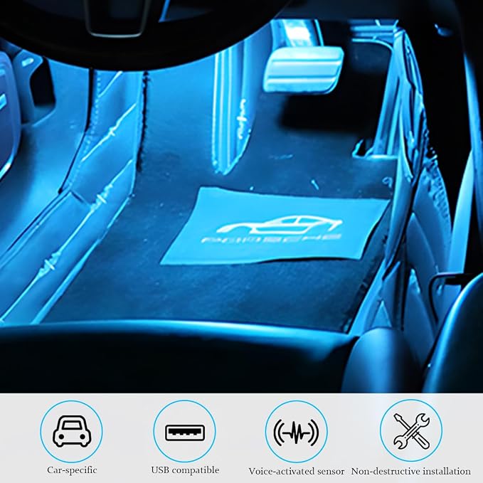 Car Interior LED Lights, 4 in 1 Bright Vehicle Ambient Neon Light Kit with DC 5V USB Port, Automotive Under Dash Decoration Night Lamp, Universal for RV, Truck, Sedan (Ice Blue) - Image 6