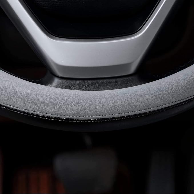 Microfiber Leather Steering Wheel Covers Universal 15 inch (Gray) - Image 5