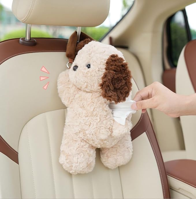 Tissue Box Cover Plush Tissue Box Holder for Car, Home, Decorative Holder/Organizer for Bathroom Vanity Countertop, Nightstands, Office Desk-Puppy by seemehappy