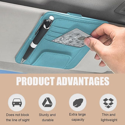 Augeny 2 PCS Car Sun Visor Organizer, Small Auto Visor Organizer and Storage, Registration and Document Holder for Sunglasses, Card, Pen, Driver License, Car Accessories (Blue) - Image 4