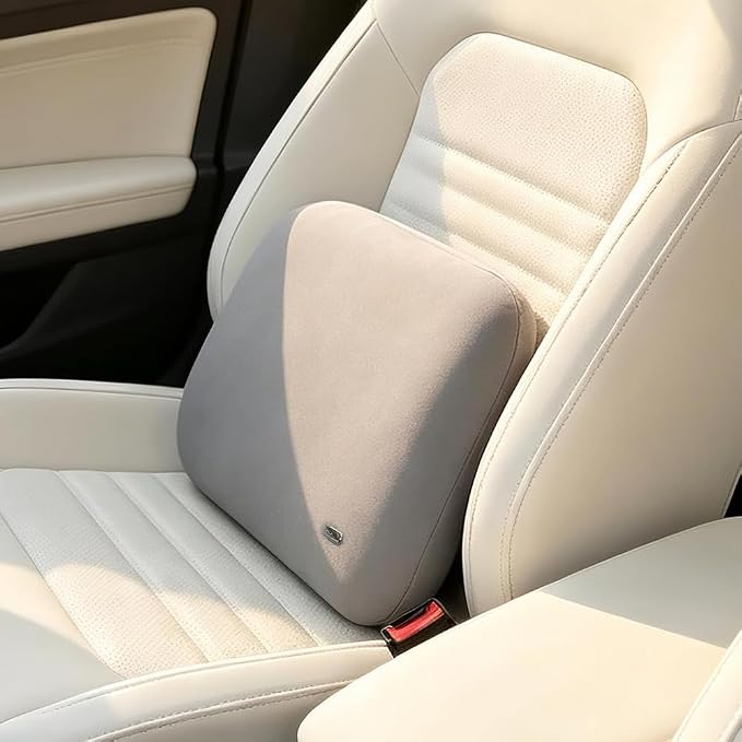Summer Car Lumbar Support Pillow Cool Soft Latex Lower Back Cushion Thin | Work From Home Essentials, Slim for Auto Seat Office Nap, Chair Recliner Pain Relief, Office Accessories, Memory Foam, Gray - Image 2