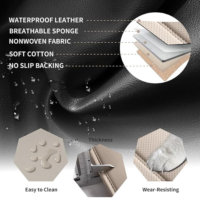 Car Seat Covers Full Set Fit For Toyota Land Cruiser 2000-2026, Beige | Lumbar Support, Premium Faux Leather, Breathable, Anti-Slip, Airbag Compatible, Waterproof, Car Seat Protectors, 2 Row-5Seat - Image 7