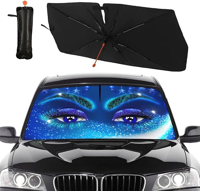 Hello Girl Gorgeous Eyelash Car Windshield Sun Shade Umbrella Sunshade Block UV Rays Sun Visor Protector Auto Windshield Sunshade to Keep Vehicle Cool for Cars Trucks & Suvs 57 X 30 in by Socira