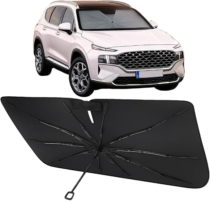 Proadsy Custom Fit 2019-2023 Hyundai Santa Fe Windshield Sun Shade Umbrella | Advanced Ice Crystal Material, -54°F Cooler, Zero-Gap Sunblock, Instant Setup & Foldable Design for Summer Parking, Daily Use by Proadsy