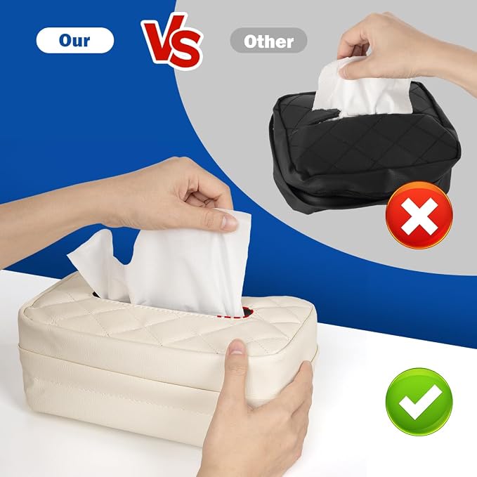 Car Tissue Holder - Standard Pu Leather Napkin Holder for Backseat, Extra Large Organization Fits 120-230 Tissues Per Box, 9.84'' X 4.72'' X 5.91'', Beige - Image 2