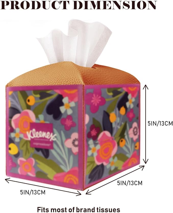 Tissue Box Cover Holder Square Tissue Cube Cover PU Leather Tissue Organizer with Bottom Belt for Bathroom, Tabletop, Car, Night Stands, Office, Home, Kitchen (2, Brown) - Image 5