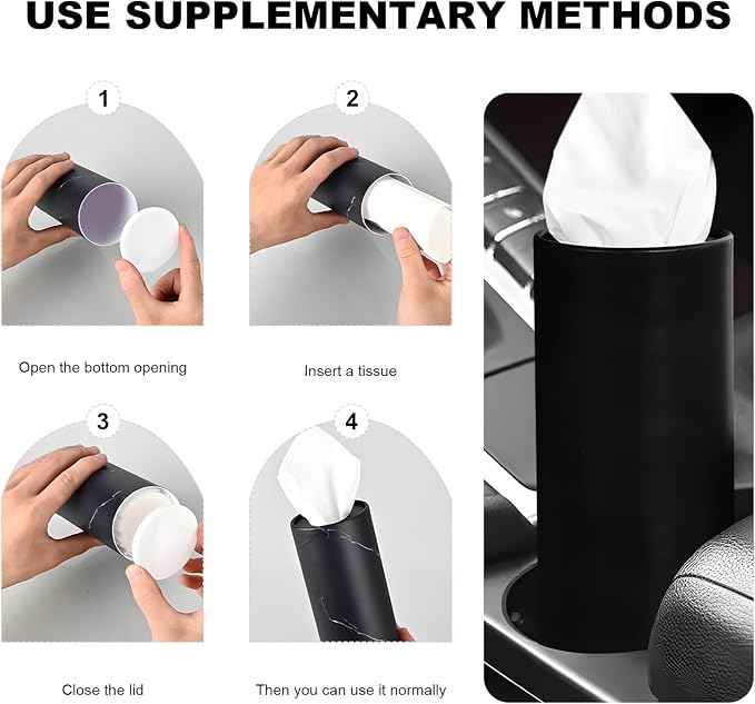 4 PCS Car Tissue Holder, Refillable Round Napkins Containers with Papers Inside, Convenient Travel Tissue Tubes Facial Paper Towel Cylinders for Vehicle Cup Holders (Black) - Image 5