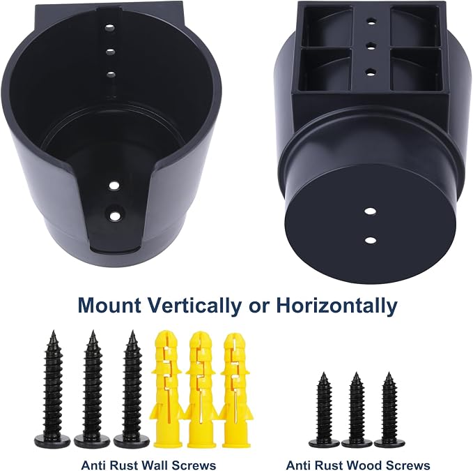 Universal Large Cup Holder Wall Mount, Heavy Duty Plastic Drink Holder | Work for Boat Car Truck RV Bus Tractor Wall Wood, Vertical or Horizontal Mount, Fit Most Cup Bottle Can Tumbler Black 1 Pack - Image 4