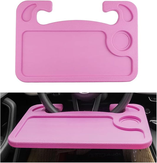 Car Steering Wheel Desk, 2 in 1 Auto Steering Wheel Tray for Food & Laptop, Multipurpose Vehicle Steering Wheel Table with Cup Holder and Pen Slot, Travel Car Accessories (Pink) by Unknown
