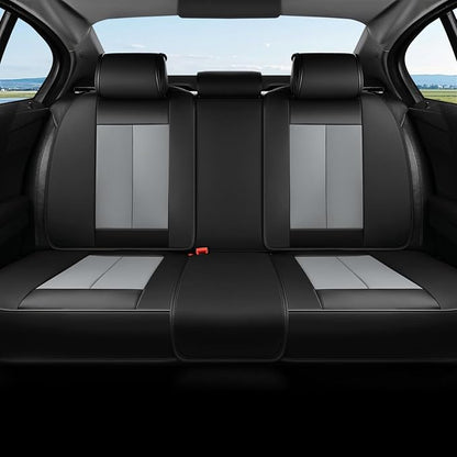 Coverado Rear Bench Car Seat Covers, Car Rear Seat Covers, Nappa Leather Back Seat Cover, Automotive Seat Covers Seat Cushion Cover Universal Fit for Most Cars Sedan SUV Pickup Truck, Black&Gray by COVERADOAUTO