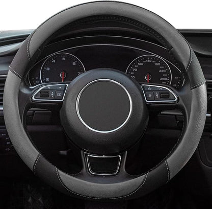 Steering Wheel Covers Gray Universal Microfiber Leather, Suitable for 14 1/2-15 inch Car Steering Wheel Cover, Breathable, Anti Slip & Odor - Image 2