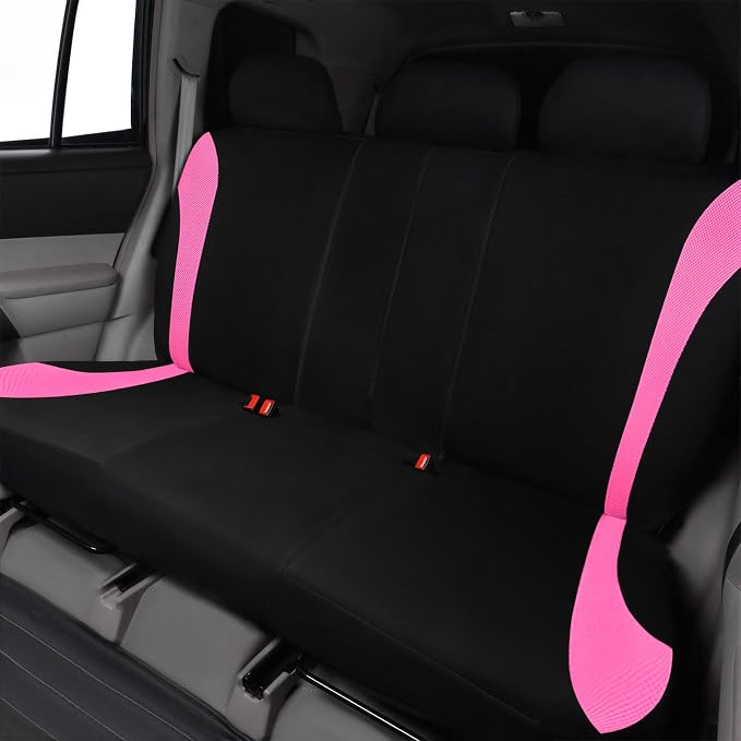 Flying Banner Car Seat Covers Full Set Front Seats and Rear Bench Mesh Fabric Splicing Polyester Cover Black with Pink Color - Image 9
