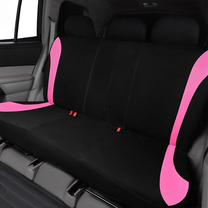 Flying Banner Car Seat Covers Full Set Front Seats and Rear Bench Mesh Fabric Splicing Polyester Cover Black with Pink Color - Image 9