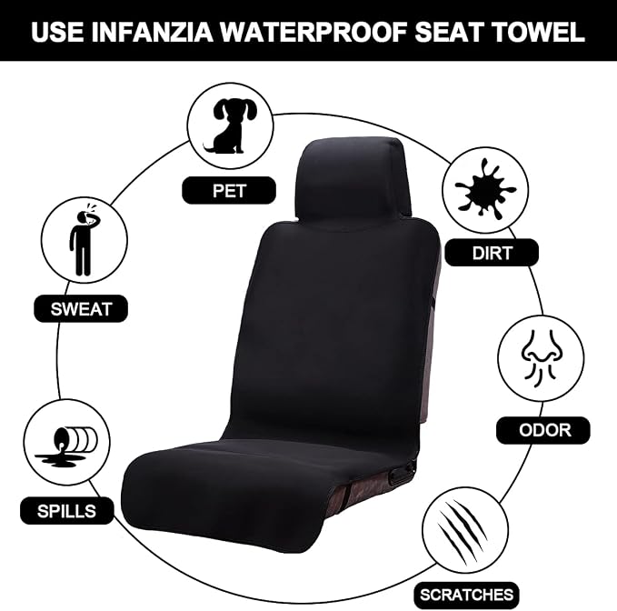INFANZIA Waterproof Car Seat Cover Towel, Non-Slip Neoprene, Black,1PCS | Carseat Protector Machine-Washable & Removable Universal fit SUV,Trunks, Absorbs sweat, for Gym/Yoga/Workout - Image 4