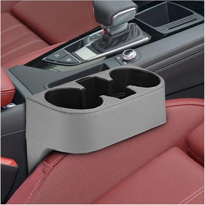 ZIMISI Car Cup Holder, Leather Front Console Gap Filler Organizer (Grey) | Car Seat Gap Filler Storage Box, Multifunctional Car Cup Drink Holder, Coin Bucket, Cell Mobile Phone Holder by Unknown