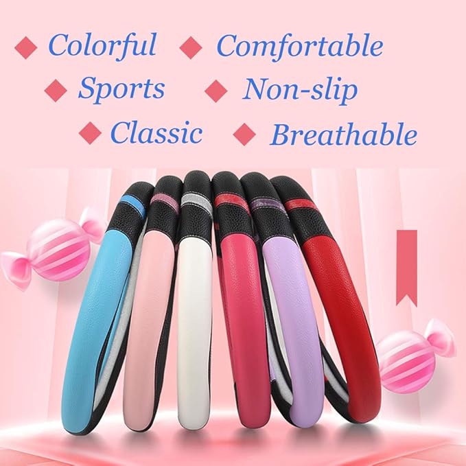 Universal Leather Steering Wheel Cover for Women Steering Wheel Cover for Car 15 inch (Rose) - Image 4