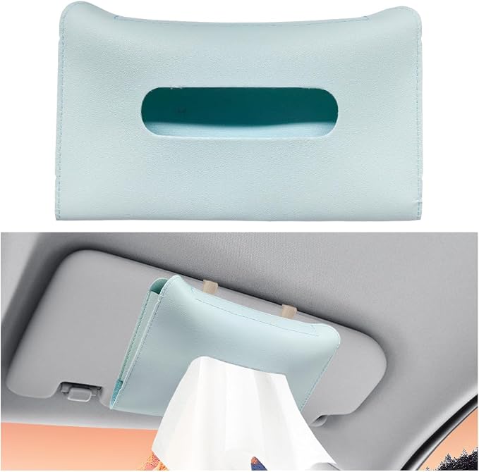 Car Visor Tissue Holder - Leather Tissue Box Holders Car Mask Dispenser - Hanging Car Napkin Holder Auto Tissues Dispenser - Rectangular Mask Holders Sun Visor Accessory for Vehicles (Blue) by Unknown