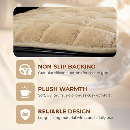 YoRise Car Seat Cushion, Car Driver Seats Protector Cover (Beige) | Soft Plush Auto Seat Pad with Storage Pocket, Car Seat Cover with Non-Slip Rubber Bottom, Winter Vehicle Accessory - Image 4